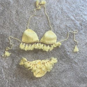 Yellow Crochet Tassel Bikini